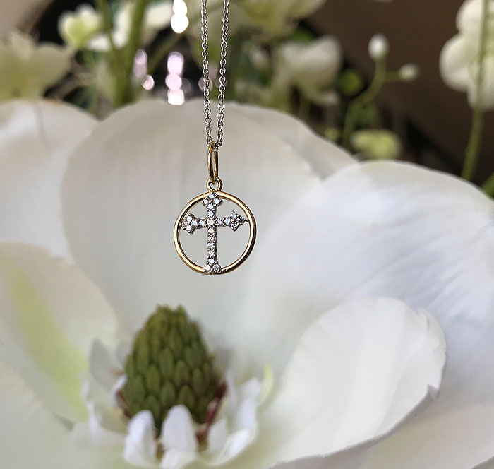Small cross in circle pendent